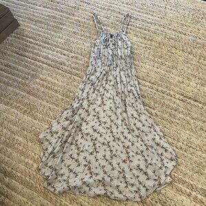 mahina Cream Floral Spaghetti-Strap Midi Dress